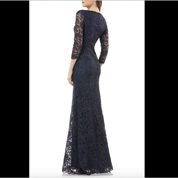 NEW JS Collections Metallic Soutache Evening Gown - Picture 2 of 8